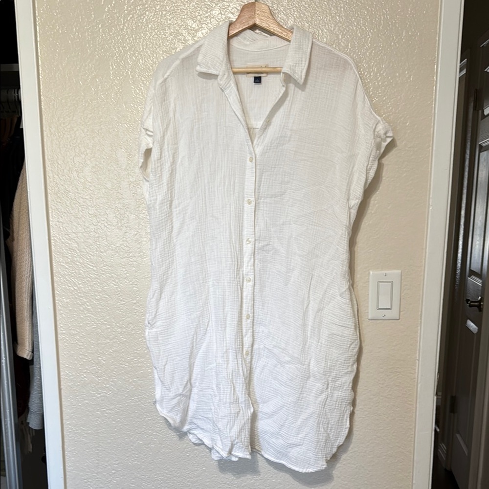 Women’s Linen White Casual Button Up Dress